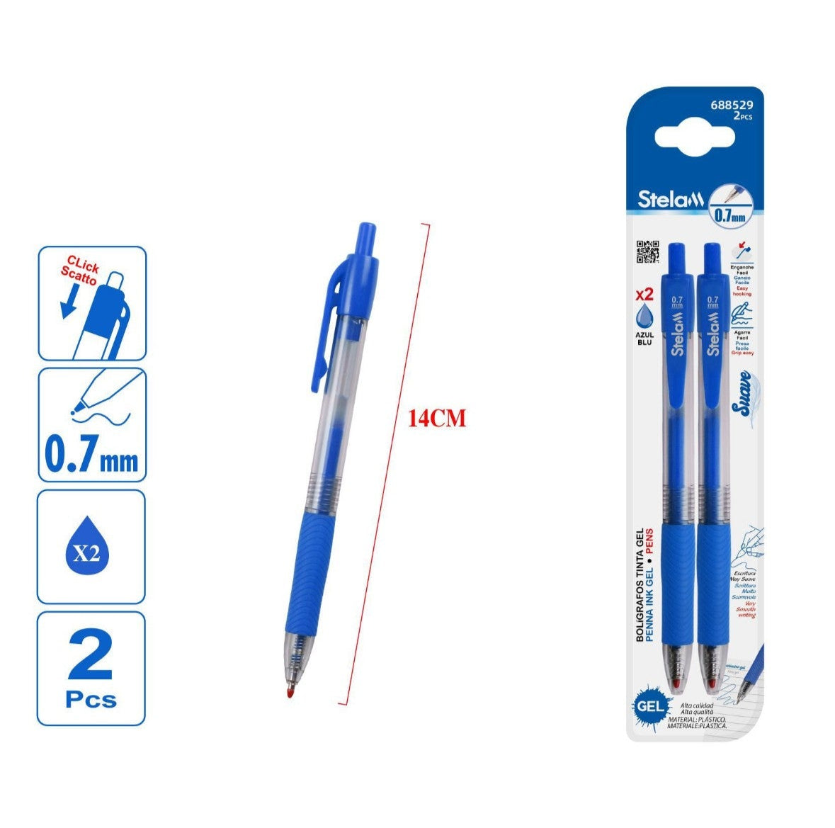 pack 2 bolígrafos gel azul | 0.7 mm