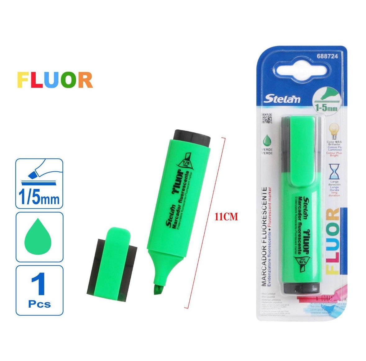 rotulador fluorescente verde 1-5 mm