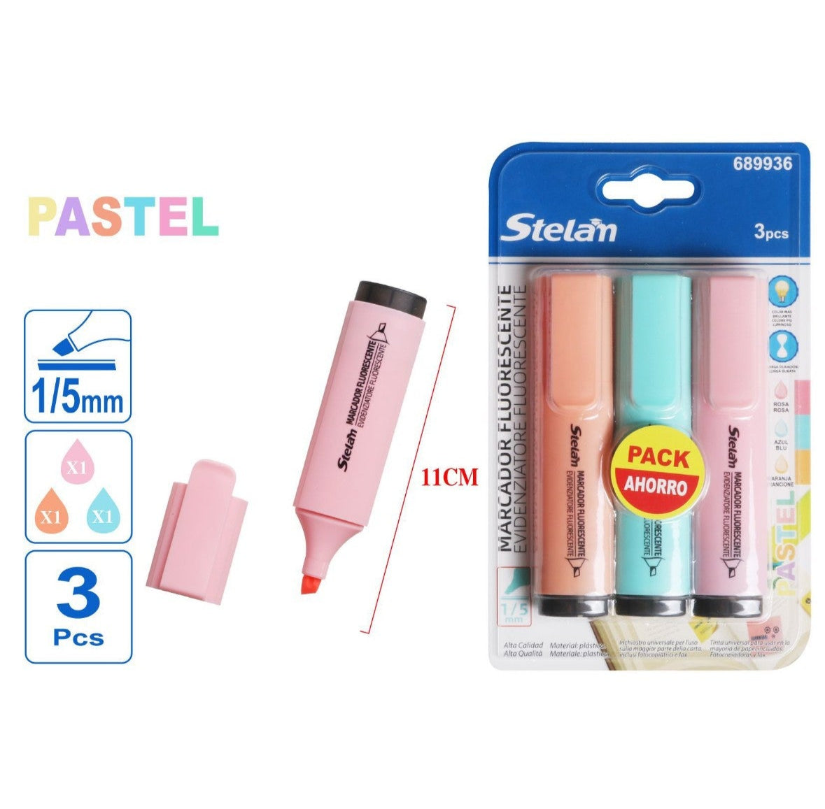 pack 3 rotuladores fluorescentes pastel