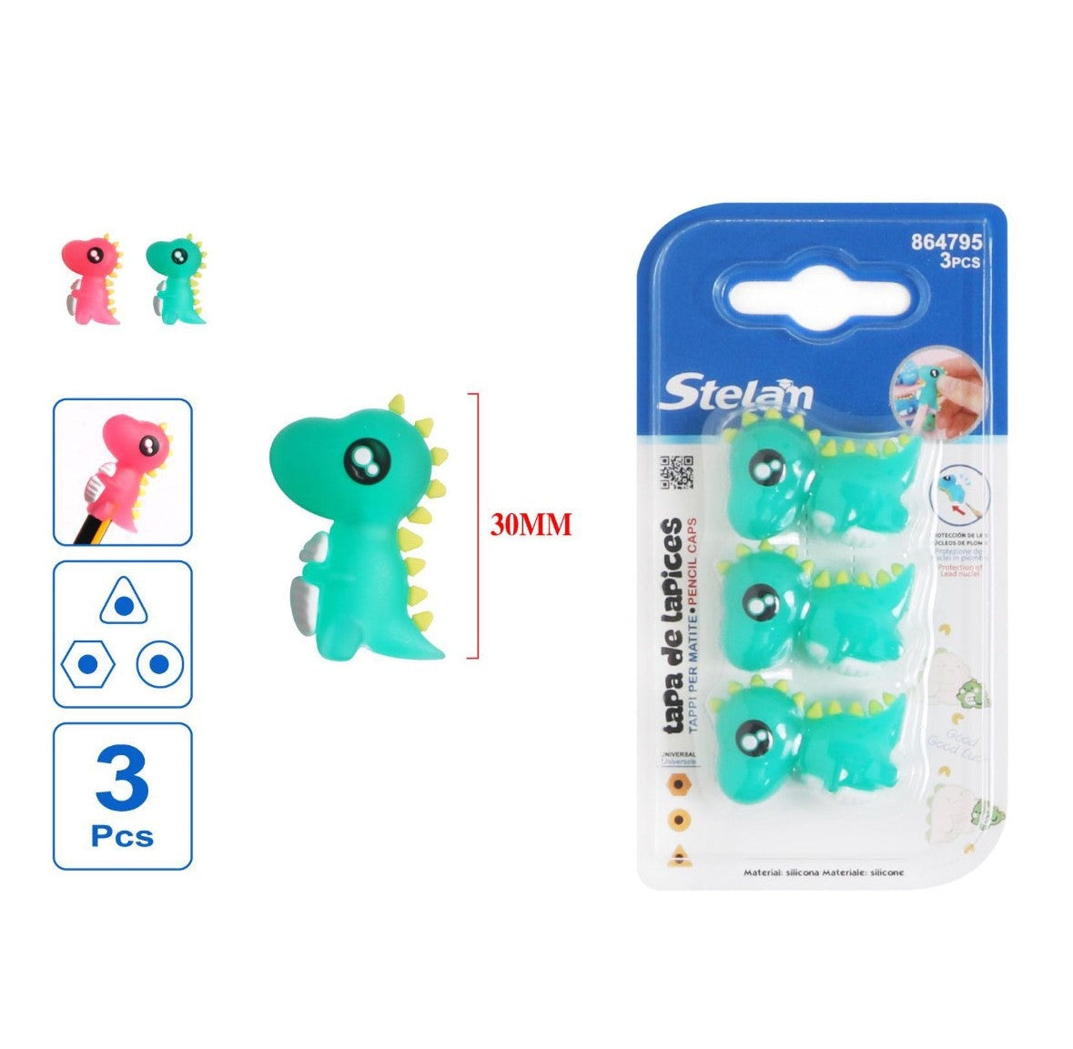 tapas lápiz dinosaurio | pack 3 uds