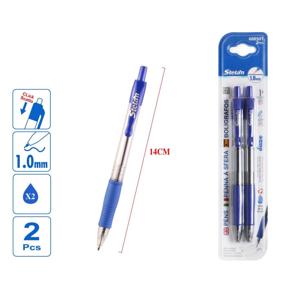 pack 2 bolígrafos retráctiles azul | 1.0 mm