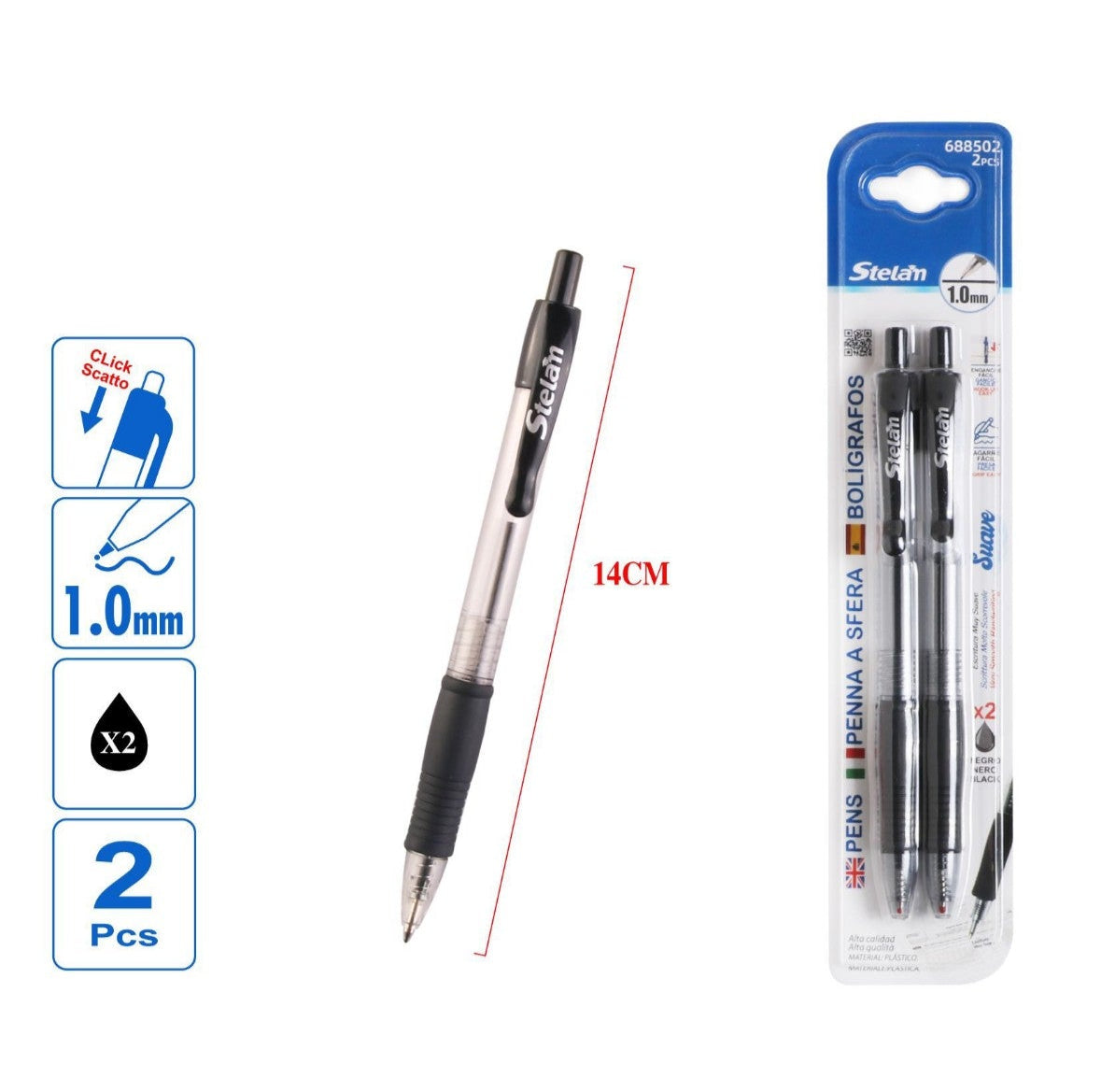 pack 2 bolígrafos retráctiles negro | 1.0 mm