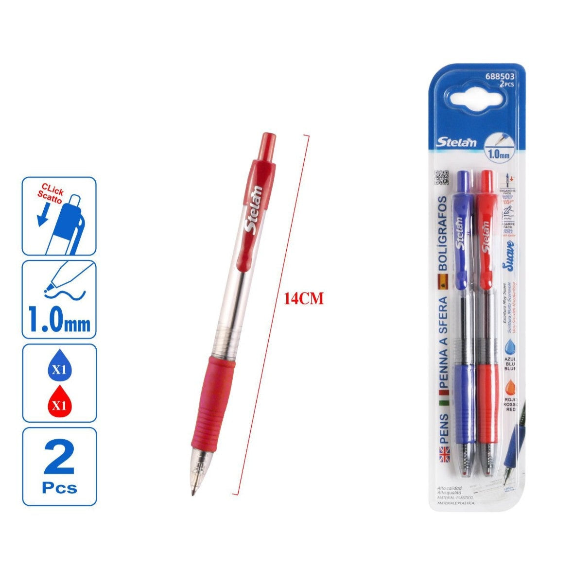 pack 2 bolígrafos retráctiles rojo y azul | 1.0 mm