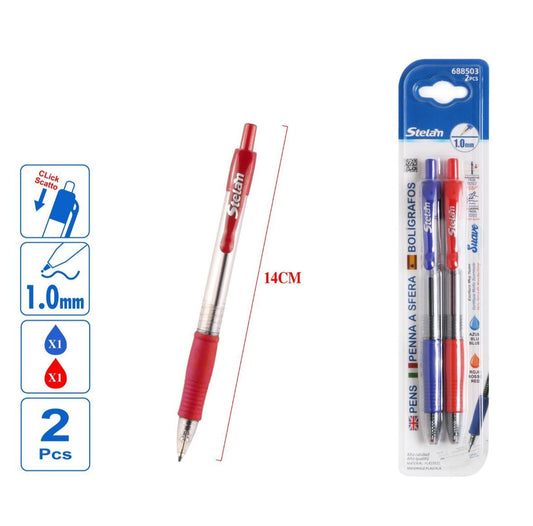 pack 2 bolígrafos retráctiles rojo y azul | 1.0 mm