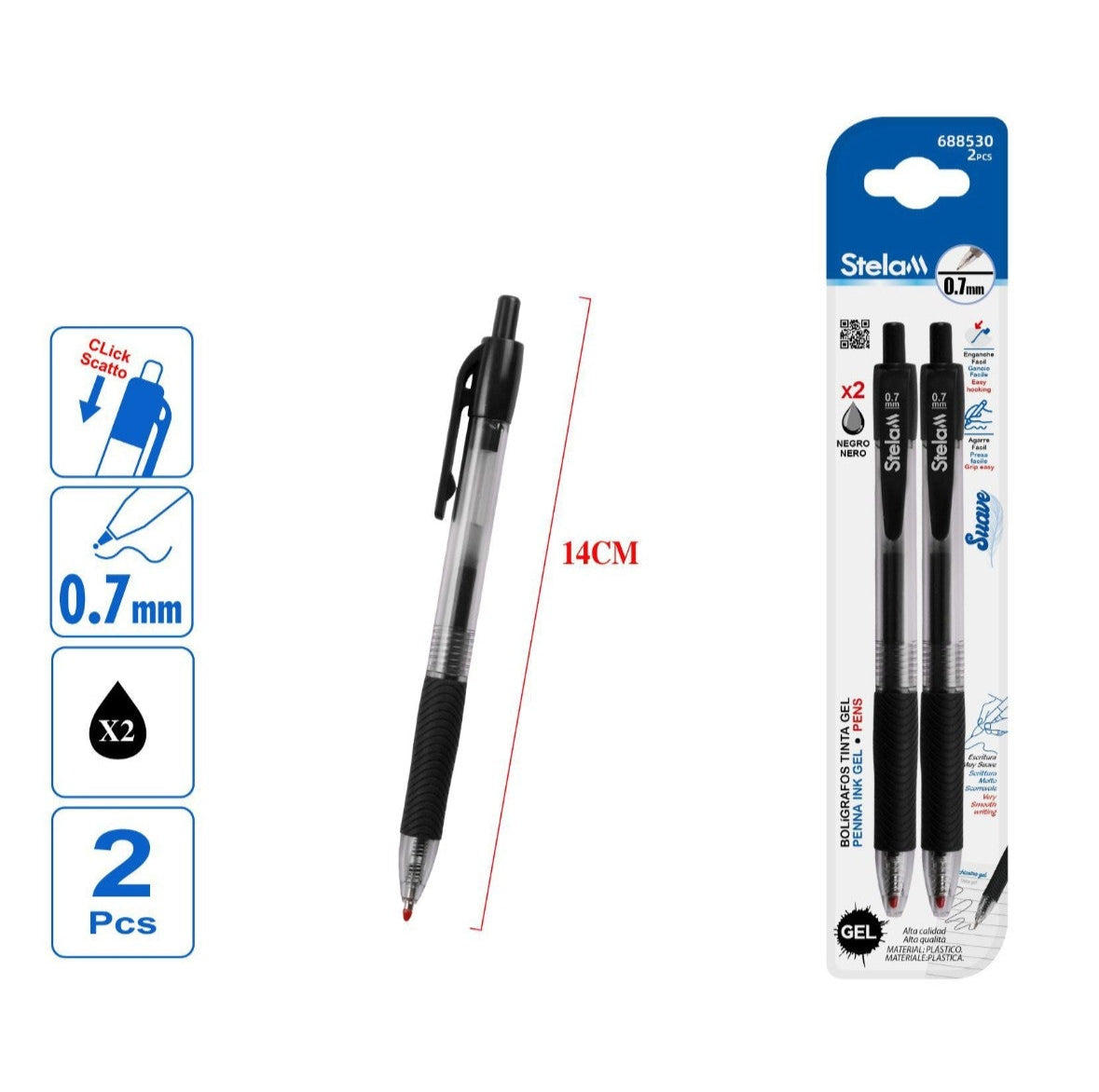 pack 2 bolígrafos gel negro | 0.7 mm