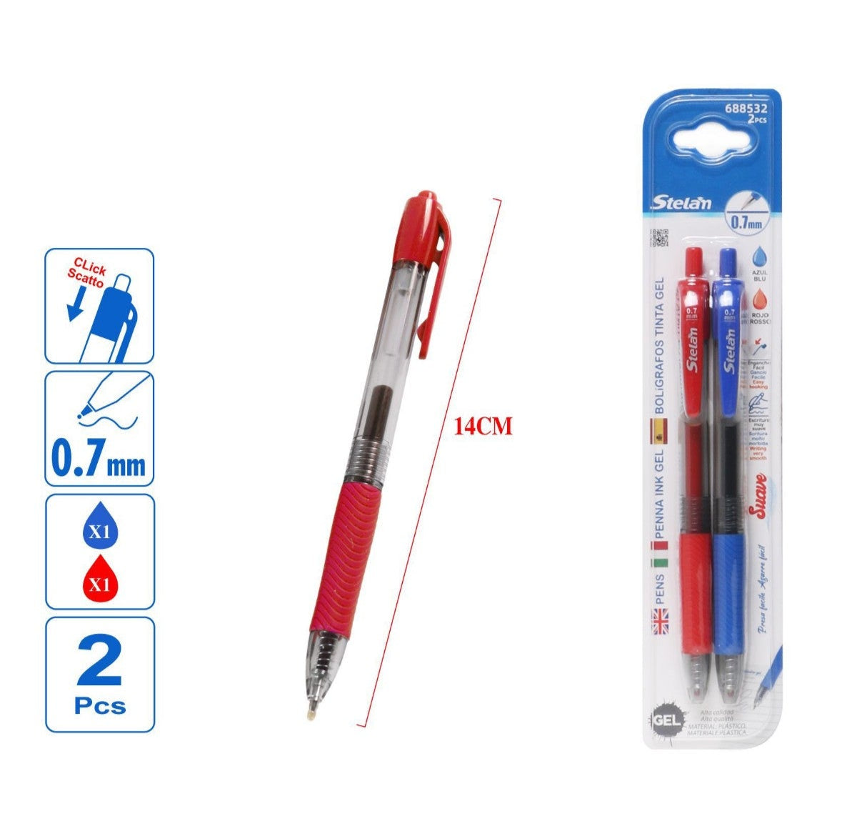 pack 2 bolígrafos gel rojo y azul | 0.7 mm