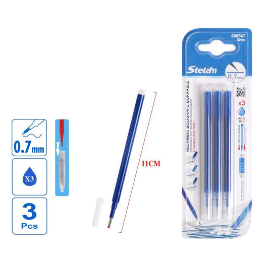 pack 3 recambios bolígrafo borrable azul | 0.7 mm