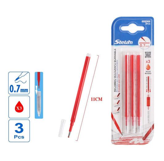 pack 3 recambios bolígrafo borrable rojo | 0.7 mm