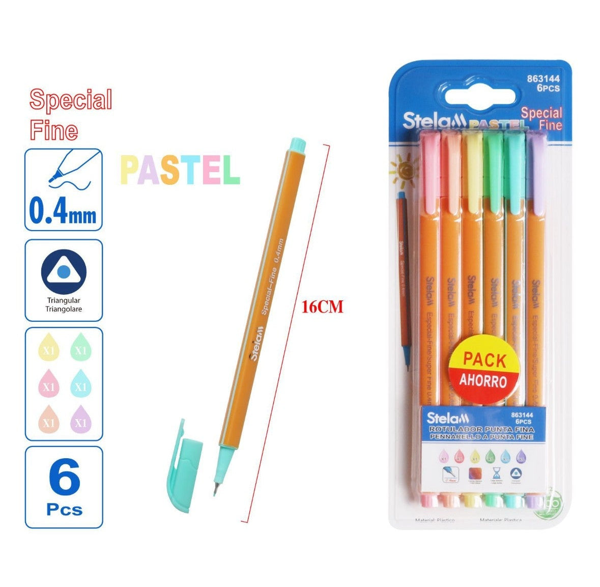 pack 6 rotuladores punta fina pastel