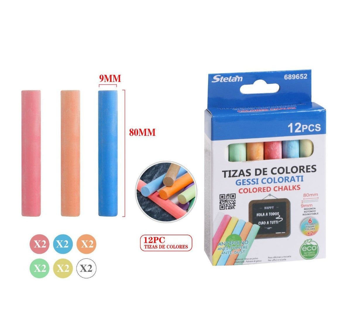 Tizas de colores (12 uds)