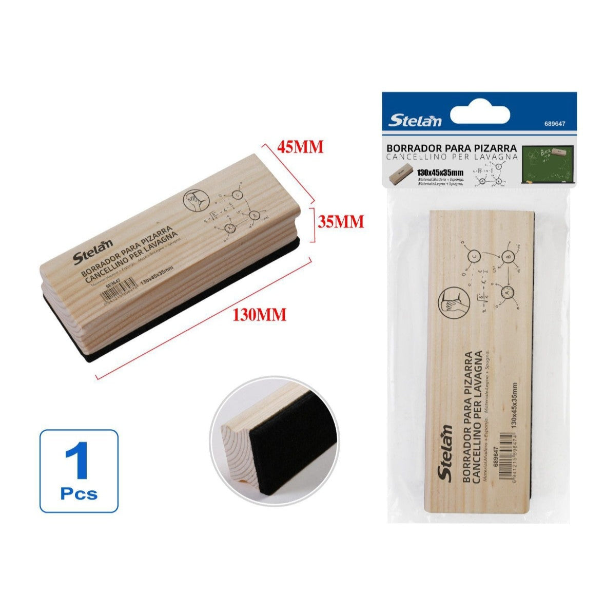 Borrador para pizarra madera