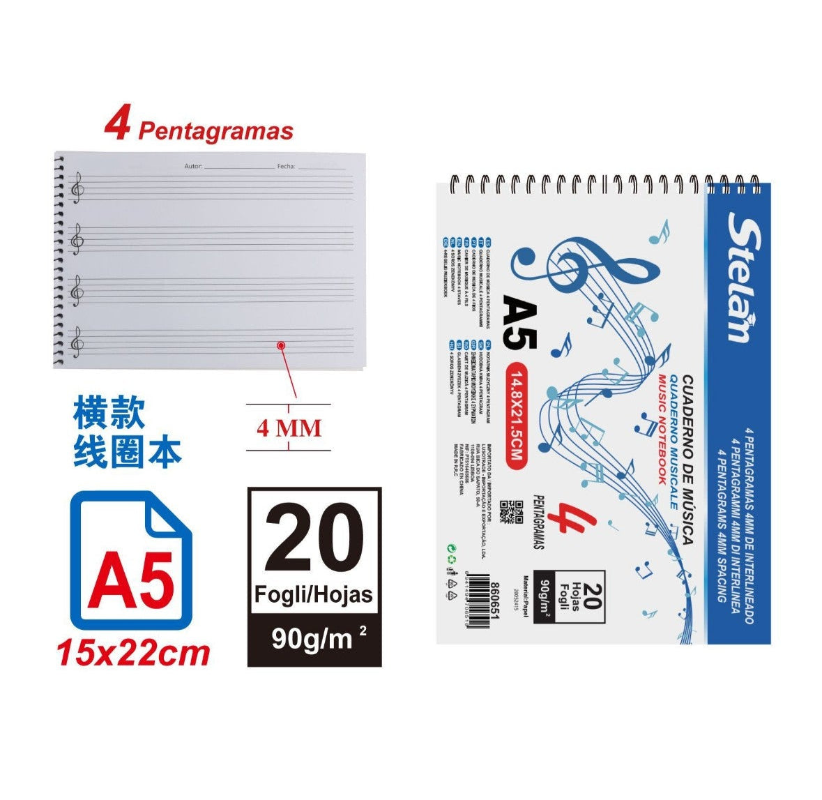 Cuaderno de música 4 pentagramas