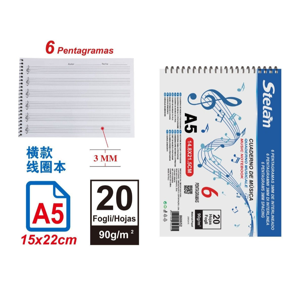Cuaderno de música 6 pentagramas
