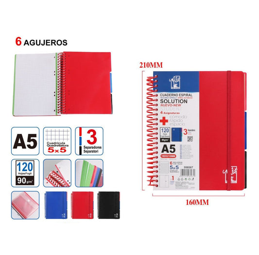 Cuaderno A5 Cuadriculado 5x5 Tapa de Plástico – 120 Hojas